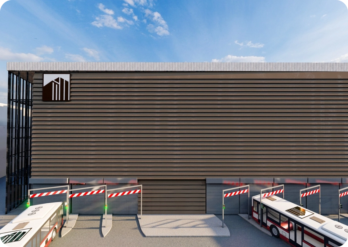 Busse im offenen Tragwerk