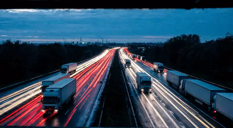 Autobahn in der Dämmerung (KI)